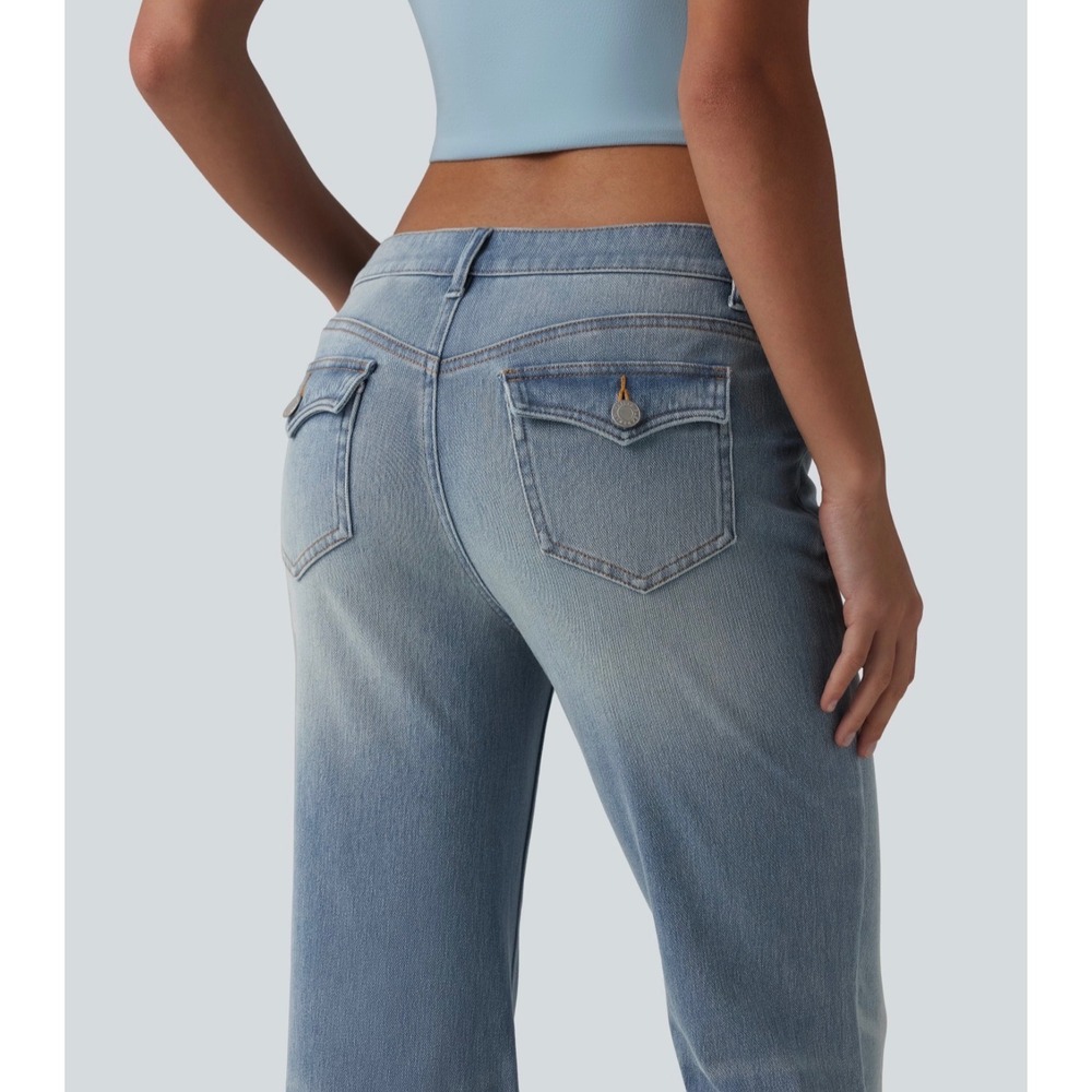 Halara Flex Low Rise Flare Casual Jeans Blue Denim Pockets Large L - Picture 3 of 14